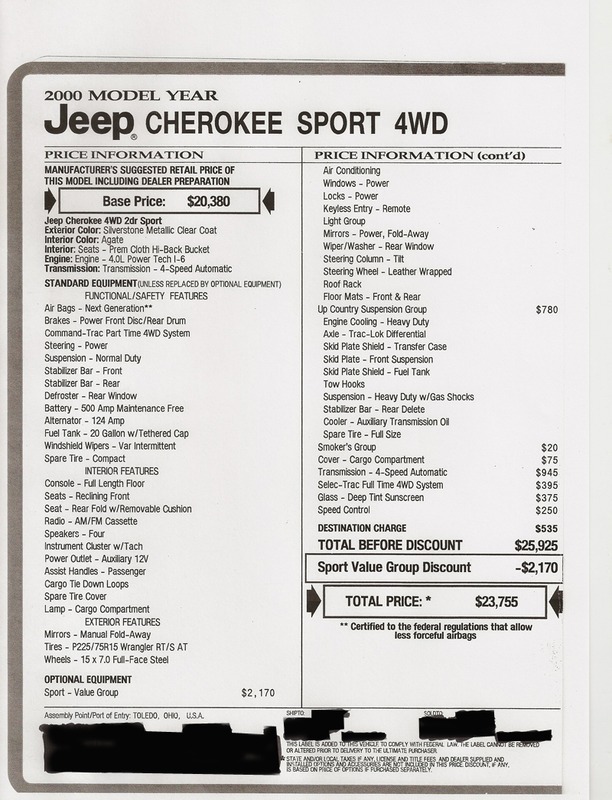 XJ build sheet FYI - Jeep Cherokee Forum
