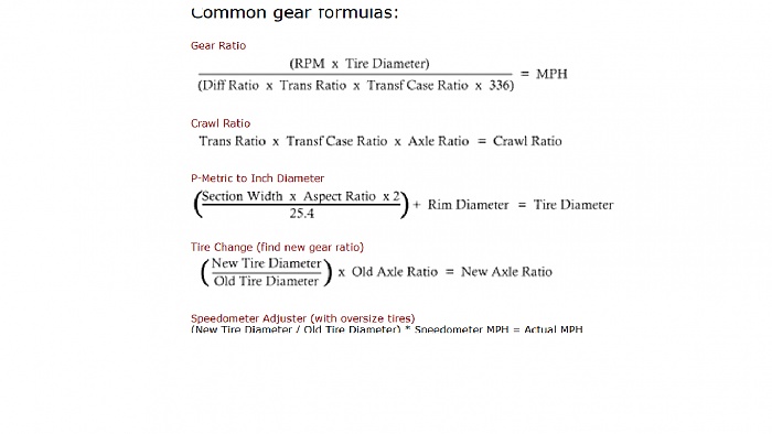 Gear Ratio & Tire Size Chart - Jeep Cherokee Forum